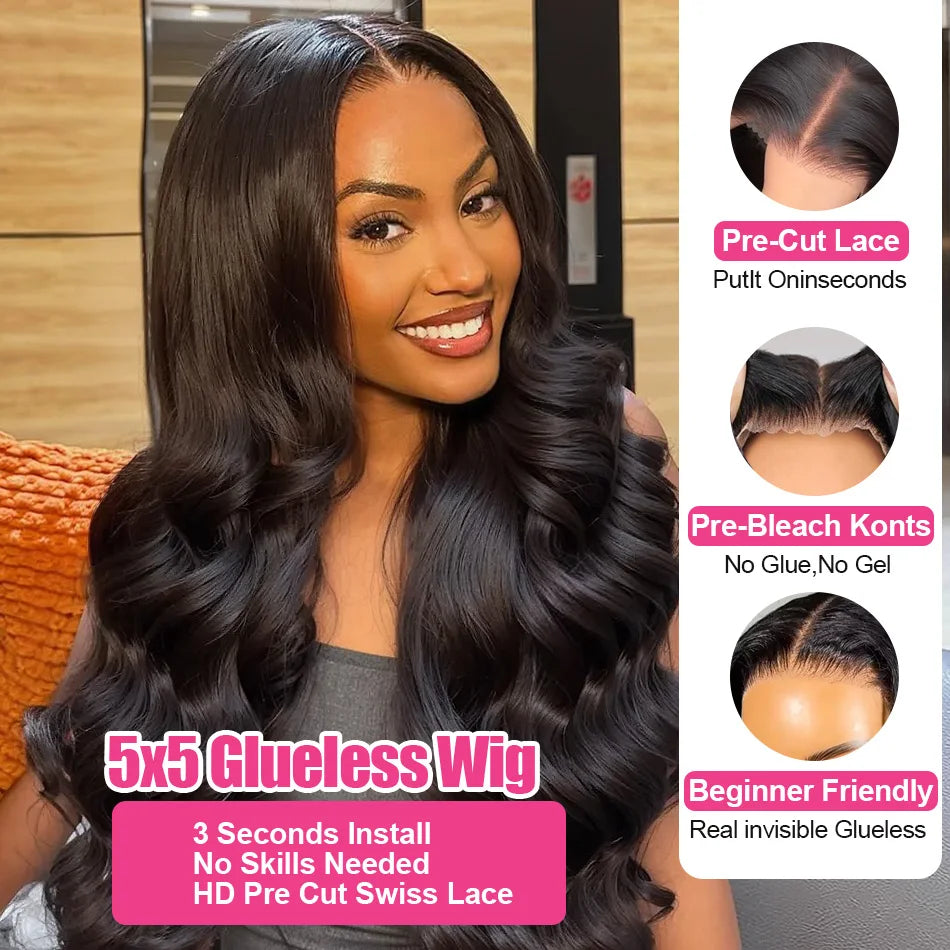Glueless Wigs Human Hair HD Body Wave Lace